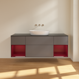 Тумба под раковину Villeroy & Boch Finion 160х50,1 см с подсветкой МДФ антрацит матовый лак/стекло черное матовое FD02HBGK