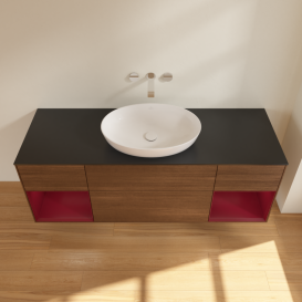 Тумба под раковину Villeroy & Boch Finion 160х50,1 см с подсветкой МДФ шпон грецкого ореха/стекло черное матовое FD02HBGN