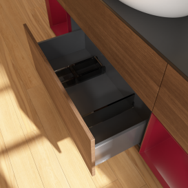 Тумба под раковину Villeroy & Boch Finion 160х50,1 см с подсветкой МДФ шпон грецкого ореха/стекло черное матовое FD02HBGN