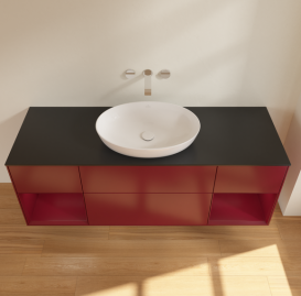 Тумба под раковину Villeroy & Boch Finion 160х50,1 см с подсветкой МДФ пион матовый лак/стекло черное матовое FD02HBHB