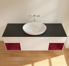 Тумба под раковину Villeroy & Boch Finion 160х50,1 см с подсветкой МДФ белый матовый лак/стекло черное матовое FD02HBMT