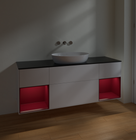 Тумба под раковину Villeroy & Boch Finion 160х50,1 см с подсветкой МДФ белый матовый лак/стекло черное матовое FD02HBMT