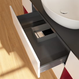 Тумба под раковину Villeroy & Boch Finion 160х50,1 см с подсветкой МДФ белый матовый лак/стекло черное матовое FD02HBMT