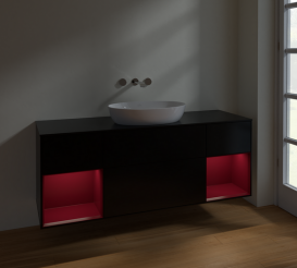 Тумба под раковину Villeroy & Boch Finion 160х50,1 см с подсветкой МДФ черный матовый лак/стекло черное матовое FD02HBPD