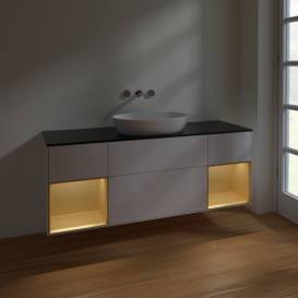 Тумба под раковину Villeroy & Boch Finion 160х50,1 см с подсветкой МДФ глянцевый белый лак/стекло черное матовое FD02HFGF