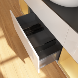 Тумба под раковину Villeroy & Boch Finion 160х50,1 см с подсветкой МДФ глянцевый белый лак/стекло черное матовое FD02HFGF