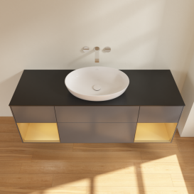 Тумба под раковину Villeroy & Boch Finion 160х50,1 см с подсветкой МДФ антрацит матовый лак/стекло черное матовое FD02HFGK