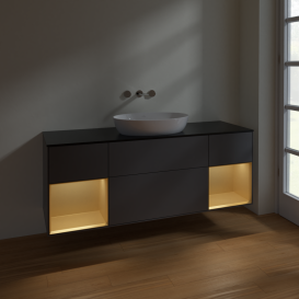 Тумба под раковину Villeroy & Boch Finion 160х50,1 см с подсветкой МДФ антрацит матовый лак/стекло черное матовое FD02HFGK