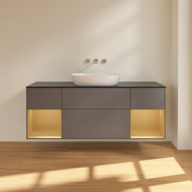 Тумба под раковину Villeroy & Boch Finion 160х50,1 см с подсветкой МДФ антрацит матовый лак/стекло черное матовое FD02HFGK