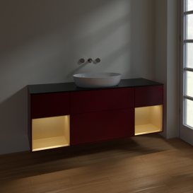 Тумба под раковину Villeroy & Boch Finion 160х50,1 см с подсветкой МДФ пион матовый лак/стекло черное матовое FD02HFHB