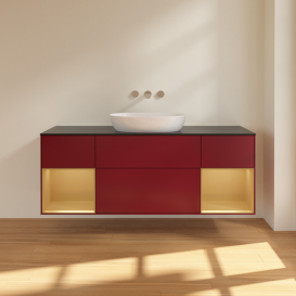 Тумба под раковину Villeroy & Boch Finion 160х50,1 см с подсветкой МДФ пион матовый лак/стекло черное матовое FD02HFHB