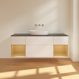 Тумба под раковину Villeroy & Boch Finion 160х50,1 см с подсветкой МДФ белый матовый лак/стекло черное матовое FD02HFMT