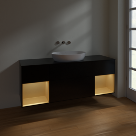 Тумба под раковину Villeroy & Boch Finion 160х50,1 см с подсветкой МДФ черный матовый лак/стекло черное матовое FD02HFPD
