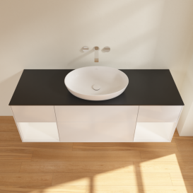 Тумба под раковину Villeroy & Boch Finion 160х50,1 см с подсветкой МДФ глянцевый белый лак/стекло черное матовое FD02MTGF