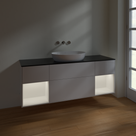 Тумба под раковину Villeroy & Boch Finion 160х50,1 см с подсветкой МДФ глянцевый белый лак/стекло черное матовое FD02MTGF