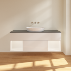 Тумба под раковину Villeroy & Boch Finion 160х50,1 см с подсветкой МДФ глянцевый белый лак/стекло черное матовое FD02MTGF