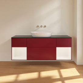 Тумба под раковину Villeroy & Boch Finion 160х50,1 см с подсветкой МДФ пион матовый лак/стекло черное матовое FD02MTHB