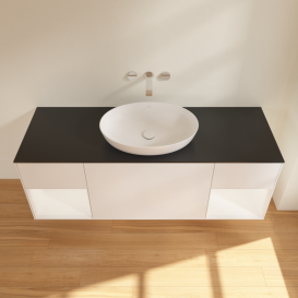 Тумба под раковину Villeroy & Boch Finion 160х50,1 см с подсветкой МДФ белый матовый лак/стекло черное матовое FD02MTMT