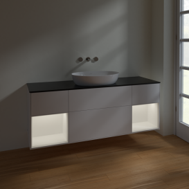 Тумба под раковину Villeroy & Boch Finion 160х50,1 см с подсветкой МДФ белый матовый лак/стекло черное матовое FD02MTMT