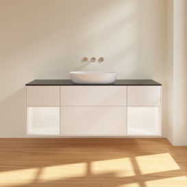 Тумба под раковину Villeroy & Boch Finion 160х50,1 см с подсветкой МДФ белый матовый лак/стекло черное матовое FD02MTMT