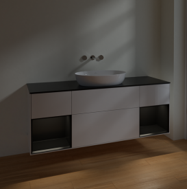 Тумба под раковину Villeroy & Boch Finion 160х50,1 см с подсветкой МДФ глянцевый белый лак/стекло черное матовое FD02PDGF