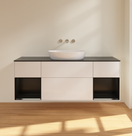 Тумба под раковину Villeroy & Boch Finion 160х50,1 см с подсветкой МДФ глянцевый белый лак/стекло черное матовое FD02PDGF