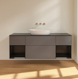 Тумба под раковину Villeroy & Boch Finion 160х50,1 см с подсветкой МДФ антрацит матовый лак/стекло черное матовое FD02PDGK