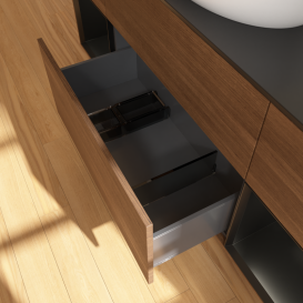 Тумба под раковину Villeroy & Boch Finion 160х50,1 см с подсветкой МДФ шпон грецкого ореха/стекло черное матовое FD02PDGN