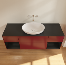 Тумба под раковину Villeroy & Boch Finion 160х50,1 см с подсветкой МДФ пион матовый лак/стекло черное матовое FD02PDHB