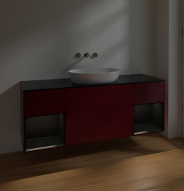 Тумба под раковину Villeroy & Boch Finion 160х50,1 см с подсветкой МДФ пион матовый лак/стекло черное матовое FD02PDHB