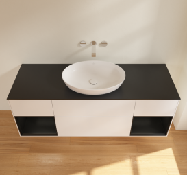 Тумба под раковину Villeroy & Boch Finion 160х50,1 см с подсветкой МДФ белый матовый лак/стекло черное матовое FD02PDMT