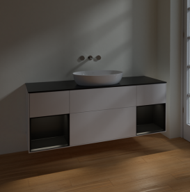 Тумба под раковину Villeroy & Boch Finion 160х50,1 см с подсветкой МДФ белый матовый лак/стекло черное матовое FD02PDMT