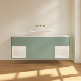 Тумба под раковину Villeroy & Boch Finion 160х50,1 см с подсветкой МДФ оливковый матовый лак/стекло белое матовое FD01GFGM