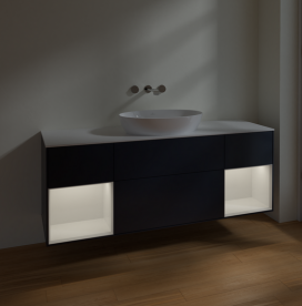 Тумба под раковину Villeroy & Boch Finion 160х50,1 см с подсветкой МДФ темно-синий матовый лак/стекло белое матовое FD01GFHG