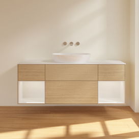 Тумба под раковину Villeroy & Boch Finion 160х50,1 см с подсветкой МДФ шпон дуба/стекло белое матовое FD01GFPC