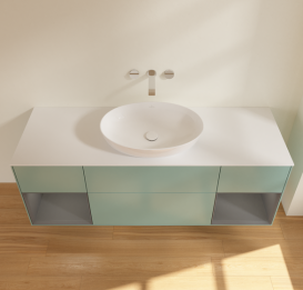 Тумба под раковину Villeroy & Boch Finion 160х50,1 см с подсветкой МДФ оливковый матовый лак/стекло белое матовое FD01GKGM