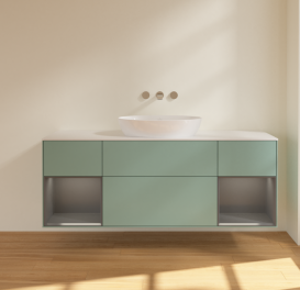 Тумба под раковину Villeroy & Boch Finion 160х50,1 см с подсветкой МДФ оливковый матовый лак/стекло белое матовое FD01GKGM