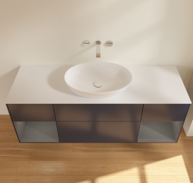 Тумба под раковину Villeroy & Boch Finion 160х50,1 см с подсветкой МДФ темно-синий матовый лак/стекло белое матовое FD01GKHG