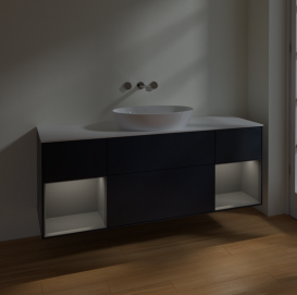 Тумба под раковину Villeroy & Boch Finion 160х50,1 см с подсветкой МДФ темно-синий матовый лак/стекло белое матовое FD01GKHG