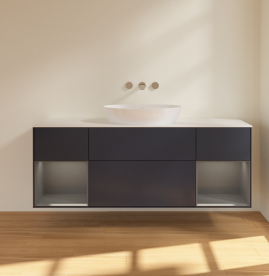 Тумба под раковину Villeroy & Boch Finion 160х50,1 см с подсветкой МДФ темно-синий матовый лак/стекло белое матовое FD01GKHG
