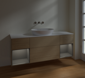 Тумба под раковину Villeroy & Boch Finion 160х50,1 см с подсветкой МДФ шпон дуба/стекло белое матовое FD01GKPC