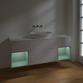 Тумба под раковину Villeroy & Boch Finion 160х50,1 см с подсветкой МДФ глянцевый белый лак/стекло белое матовое FD01GMGF