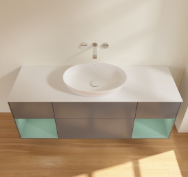 Тумба під раковину Villeroy & Boch Finion 160х50,1 см з підсвічуванням антрацит матовий лак/скло біле матове FD01GMGK