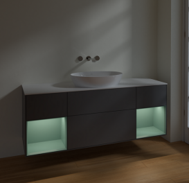 Тумба під раковину Villeroy & Boch Finion 160х50,1 см з підсвічуванням антрацит матовий лак/скло біле матове FD01GMGK