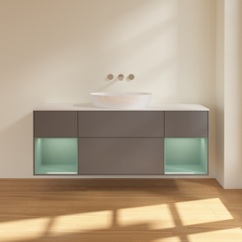 Тумба під раковину Villeroy & Boch Finion 160х50,1 см з підсвічуванням антрацит матовий лак/скло біле матове FD01GMGK