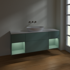 Тумба под раковину Villeroy & Boch Finion 160х50,1 см с подсветкой МДФ оливковый матовый лак/стекло белое матовое FD01GMGM