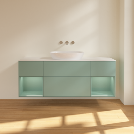 Тумба под раковину Villeroy & Boch Finion 160х50,1 см с подсветкой МДФ оливковый матовый лак/стекло белое матовое FD01GMGM