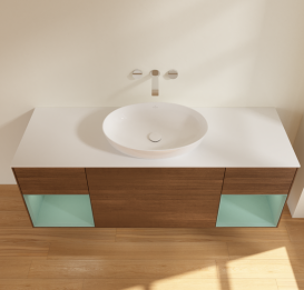 Тумба под раковину Villeroy & Boch Finion 160х50,1 см с подсветкой МДФ шпон грецкого ореха/стекло белое матовое FD01GMGN