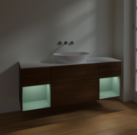 Тумба под раковину Villeroy & Boch Finion 160х50,1 см с подсветкой МДФ шпон грецкого ореха/стекло белое матовое FD01GMGN