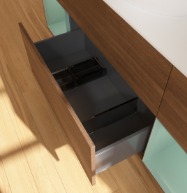 Тумба под раковину Villeroy & Boch Finion 160х50,1 см с подсветкой МДФ шпон грецкого ореха/стекло белое матовое FD01GMGN